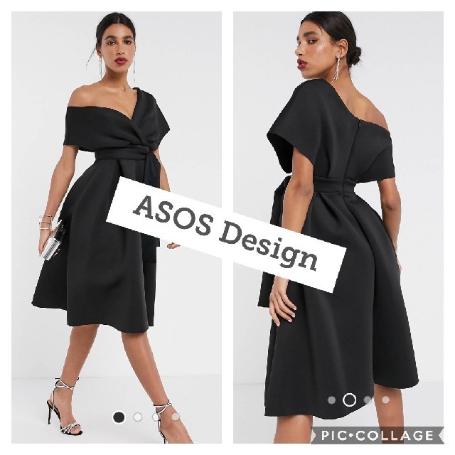 ZARA(ザラ)の【ASOS】ブラック リボンドレス【新品タグ付き】 レディースのフォーマル/ドレス(ミディアムドレス)の商品写真