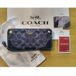 コーチ(COACH)の値下げ新品未使用アウトCOACH コーチ  シグネチャー デニムレザー ブルー(財布)