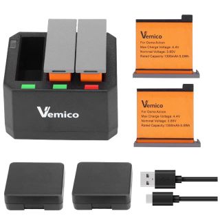 Vemicoバッテリー LED付き充電器キット2*1300mAh 互換バッテリー(バッテリー/充電器)