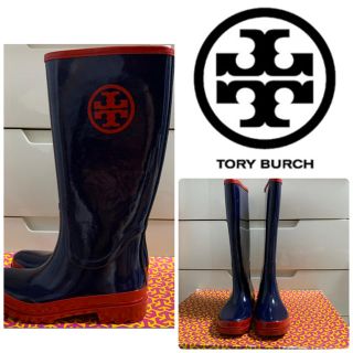 トリーバーチ(Tory Burch)の美品　トリーバーチ　ネイビーラバー　アイコン　レインブーツ(レインブーツ/長靴)