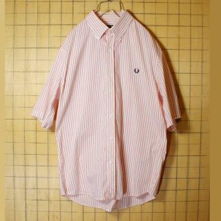 フレッドペリー(FRED PERRY)のイタリアフレッドペリー半袖ボタンダウンストライプシャツレッドXL ビッグss26(シャツ)