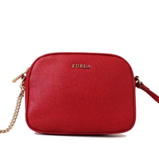 フルラ(Furla)の美品 フルラ ロゴ レザー 斜め掛け チェーン ショルダー バッグ 赤(ショルダーバッグ)