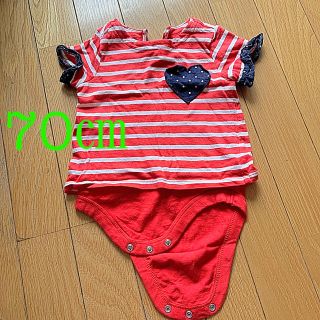 ベビーギャップ(babyGAP)のベビーギャップ レッドボーダー ロンパース 70cm 女の子(ロンパース)