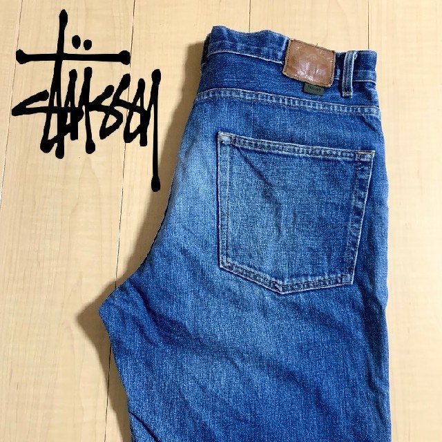 【USA製】紺タグ STUSSY オールド デニムワイドパンツ W34