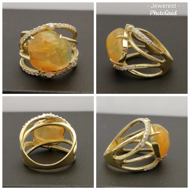 K18YG　オレンジ色のメキシコオパール♥️ちゃめっけたっぷり　素敵リング レディースのアクセサリー(リング(指輪))の商品写真