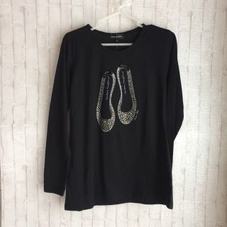 ギャローリア  長袖カットソーＴシャツ  ビジュー Ｌサイズ  黒  パンプス柄(Tシャツ/カットソー(七分/長袖))