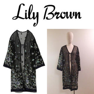 リリーブラウン(Lily Brown)の【Lily Brown】♡チュール刺繍カーディガン（ブラック）(カーディガン)