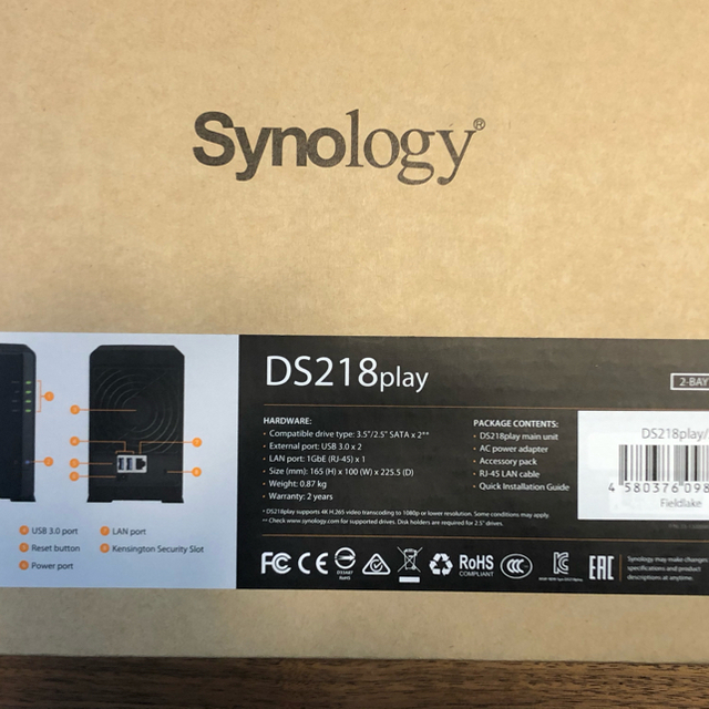 USB20-Synology  DS218play 2ベイ NAS ネットワークHDD
