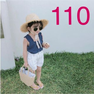 ザラキッズ(ZARA KIDS)の110㌢⭐️キッズ ふんわり フリル トップス リネン 女の子 ネイビー(Tシャツ/カットソー)