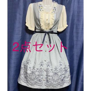 アクシーズファム(axes femme)の襟お花トップス　＆　刺繍入りワンピース(セット/コーデ)