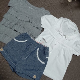 ニシマツヤ(西松屋)の専用  80サイズ  3枚セット  ブラウス  パンツ新品   Tシャツused(Ｔシャツ)