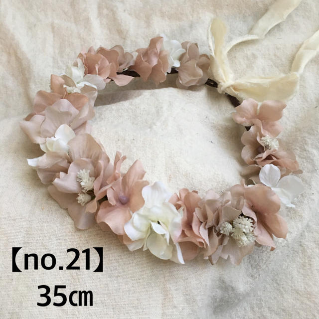 【no.21】花冠　花かんむり《スモーキーピンク》35㎝　ベビー キッズ　子供 ハンドメイドのキッズ/ベビー(ファッション雑貨)の商品写真