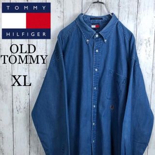 トミーヒルフィガー(TOMMY HILFIGER)の【激レア】【オールドトミー】刺繍ロゴ☆デニムシャツ☆XL☆インディゴ☆ゆるだぼ(シャツ)