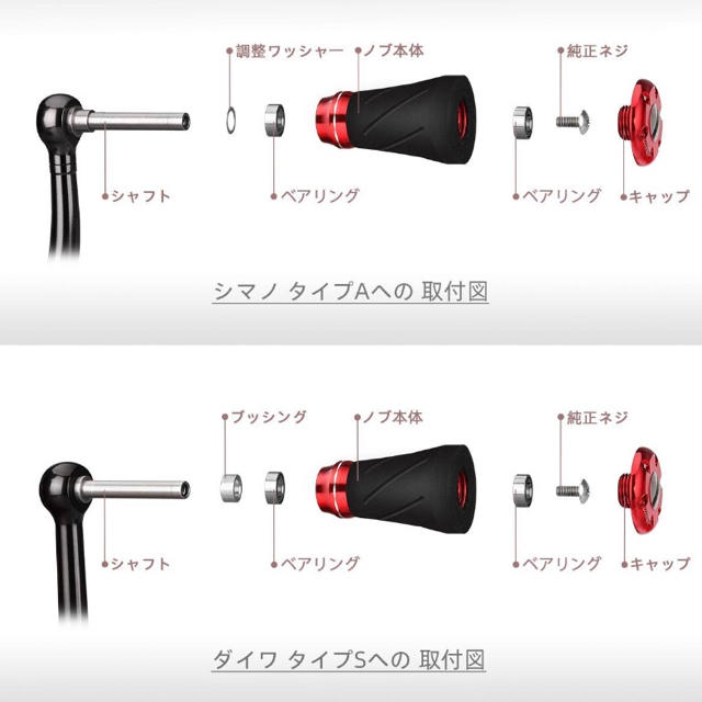 ゴメクサス パワーハンドルノブ 20mm ブラックレッド(EVA製) ２セット スポーツ/アウトドアのフィッシング(その他)の商品写真