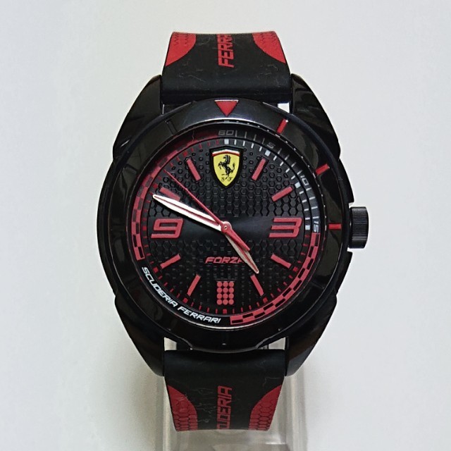 極美品【Ferrari/フェラーリ】FORZA メンズ腕時計 ブラック&レッド