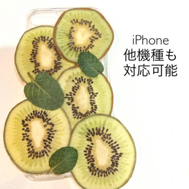 ハンドメイド　iPhoneケース　スマホケース 押しフルーツ　キウイ ミント ハンドメイドのスマホケース/アクセサリー(スマホケース)の商品写真