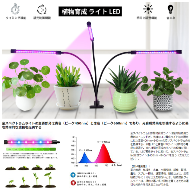 植物育成ライト Led タイマー調光機能付きの通販 By じゅんか屋 ラクマ