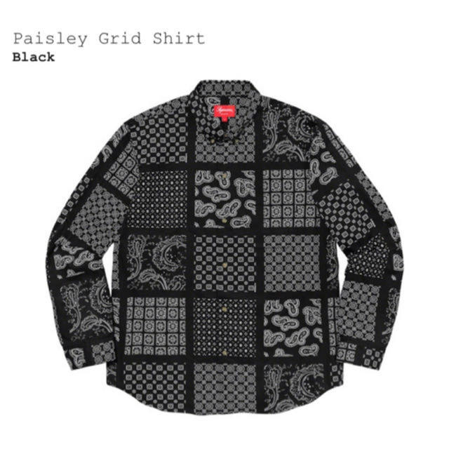 supreme Paisley Grid Shirt 黒　L