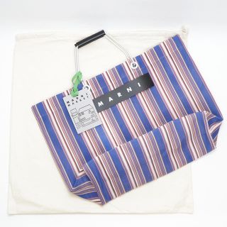 マルニ(Marni)の新品 マルニ フラワーカフェ トートバッグ ブルー ストライプ メッシュ バッグ(トートバッグ)