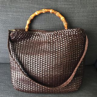 グッチ(Gucci)の【美品】グッチ 本物 本革 バンブー ショルダー  メッシュ トート(トートバッグ)