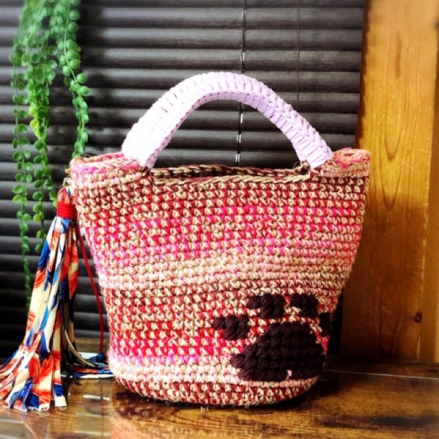 ハンドメイド 麻バック マルシェ バック プードル