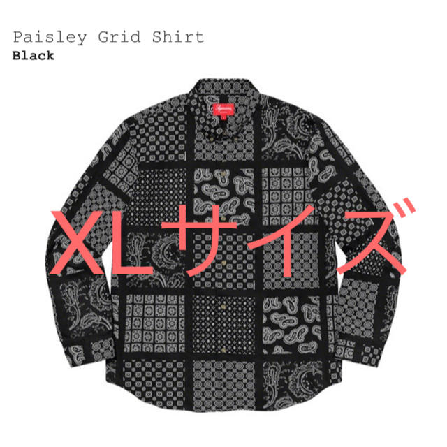 新品 黒 Supreme Paisley Grid Shirt XL