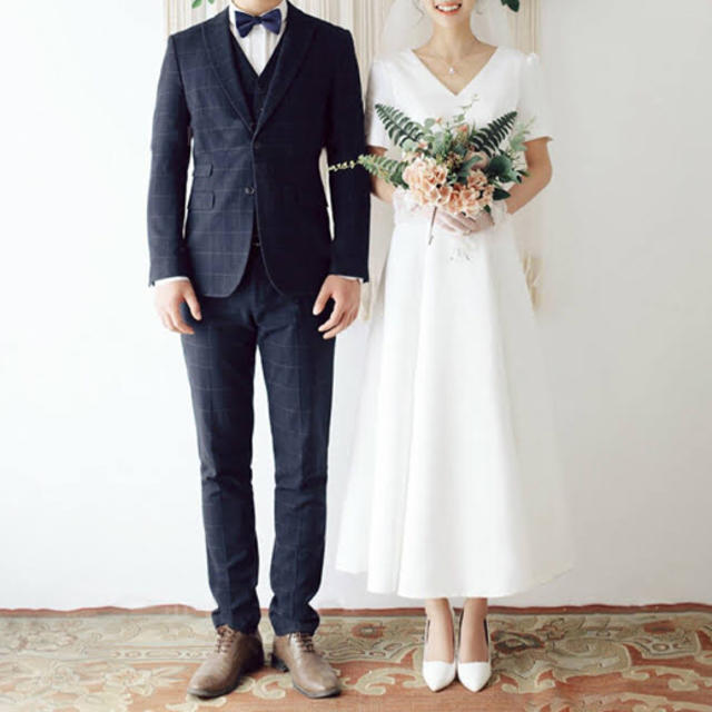 きれい ウエディングドレス 前撮り 結婚式ドレス 半袖 シンプル