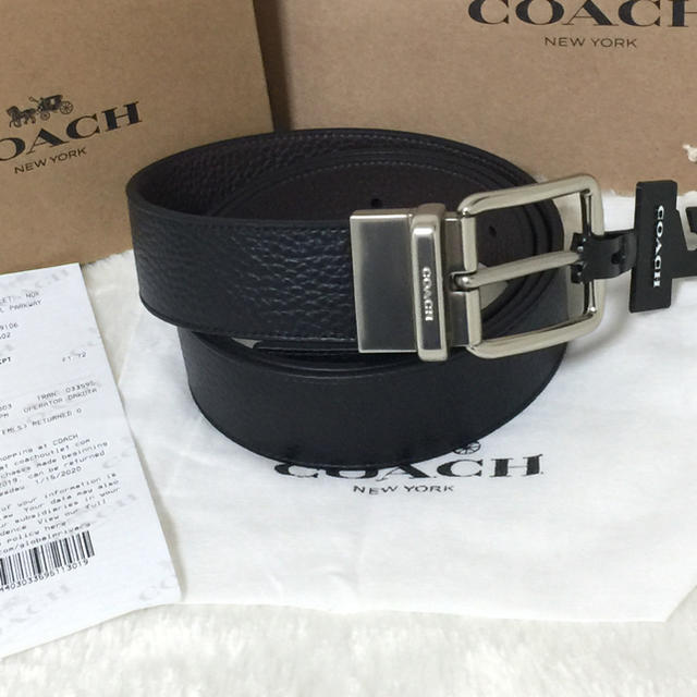 COACH(コーチ)のコーチ リバーシブル レザー ベルト ワイド ハーネス カット  ペプルド メンズのファッション小物(ベルト)の商品写真