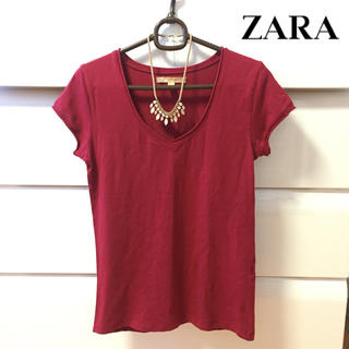 ザラ(ZARA)のザラ♡新品 VネックTシャツ ボルドー(Tシャツ(半袖/袖なし))