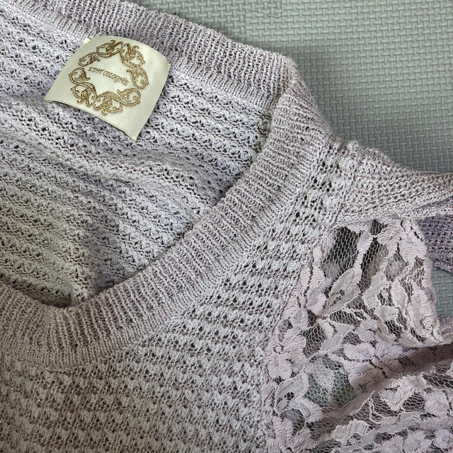 ピンクパープルニットトップス レディースのトップス(カットソー(半袖/袖なし))の商品写真