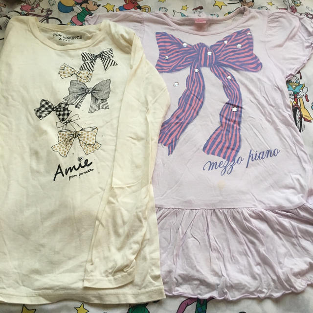 mezzo piano(メゾピアノ)の ポンポネット 長袖Ｔシャツと、メゾピアノ フリル袖カットソーの2点 キッズ/ベビー/マタニティのキッズ服女の子用(90cm~)(Tシャツ/カットソー)の商品写真