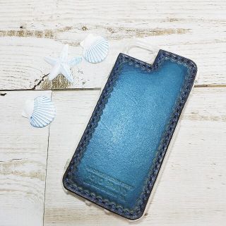 ☆本革スマホケース☆ハンドメイド☆オーシャンブルー☆選べる糸の色☆縫い付け(スマホケース)