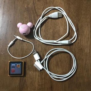 アップル(Apple)のiPod nano・スピーカー（ミッキー型）・コード3種類(ポータブルプレーヤー)