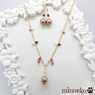 ＊セット＊ブラウンパールのシックなネックレス ピアス(イヤリング)セット(ネックレス)