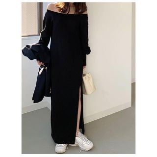 トゥデイフル(TODAYFUL)のlouren sweat slit onepiece black Msize(ロングワンピース/マキシワンピース)