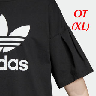 アディダス(adidas)の【レディースOT(XL)】黒　プリーツ袖　トレフォイル  Ｔシャツ(Tシャツ(半袖/袖なし))