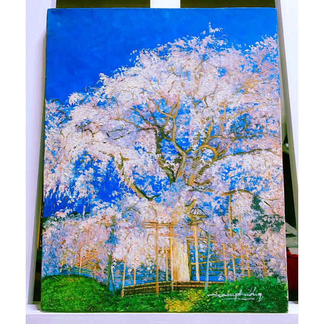 垂れ桜　風景画　油絵　絵画　インテリア