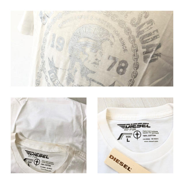 DIESEL(ディーゼル)の【新品】ディーゼル　ホワイトTシャツ　シルバーロゴプリント　007 メンズのトップス(Tシャツ/カットソー(半袖/袖なし))の商品写真