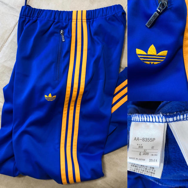 美品 90s Adidas ラインパンツ L 青オレンジ