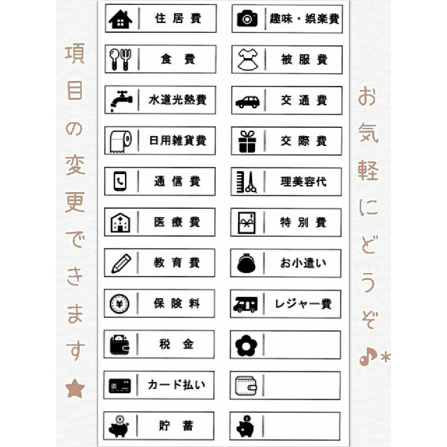 【リピーター様割】✱袋分けラベル シール 22枚✱ やりくり 家計簿 整理整頓 ハンドメイドの文具/ステーショナリー(しおり/ステッカー)の商品写真