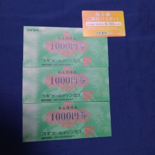 スギホールディングス株主優待3000円分＋優待パスポート(ショッピング)