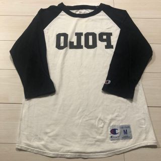 チャンピオン(Champion)の90's champion POLOプリント　ラグラン　7部丈　Tシャツ　M(Tシャツ/カットソー(七分/長袖))