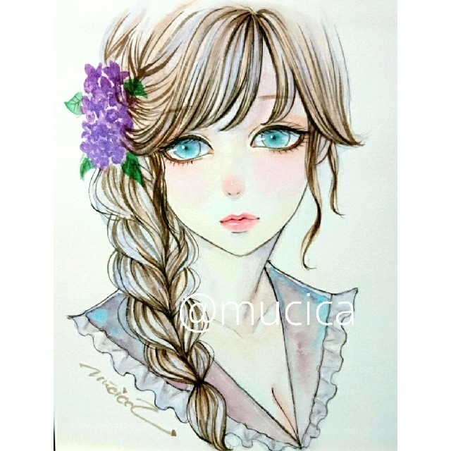 特撮 専用 手描きイラスト 《 リラ 》オリジナル 水彩画 美人画 絵画