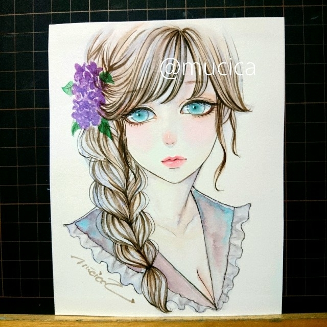 専用 手描きイラスト 《 リラ 》オリジナル 水彩画 美人画 - 絵画 ...