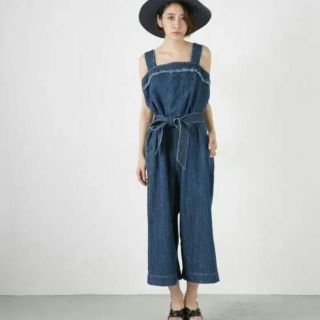 マウジー(moussy)の【新品/未使用】 moussy デニム オールインワン ロンパース ワイドパンツ(オールインワン)