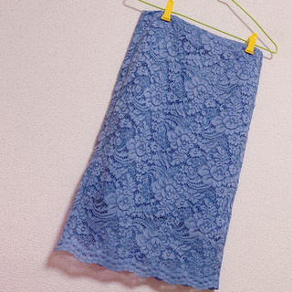 ジーユー(GU)の【美品】GU レースタイトスカート　Lサイズ　水色　ライトブルー(ひざ丈スカート)