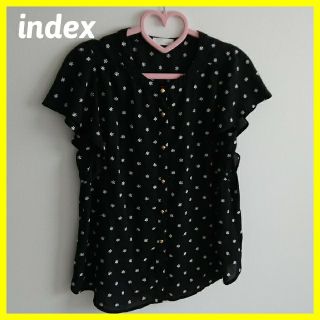 インデックス(INDEX)のindexフリル袖小花柄ブラウス M 黒(シャツ/ブラウス(半袖/袖なし))