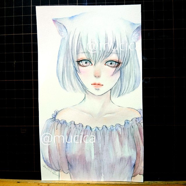 専用 手描きイラスト《 ねこ 》オリジナル 水彩画 美人画 美少女 専用 手描きイラスト《 ねこ 》オリジナル 水彩画 美人画 美少女