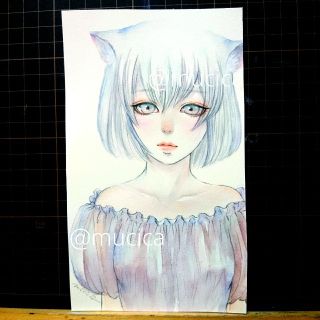 専用   手描きイラスト《 ねこ 》オリジナル 水彩画 美人画 美少女 猫耳