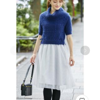 トッコ(tocco)の【中古・美品】tocco タートルネック モヘア 半袖 ドッキングワンピース(ひざ丈ワンピース)